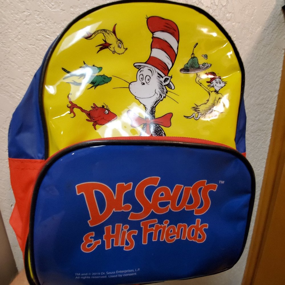 Dr Seuss And His Friends-Mini Backpack Zippered Book Bag-Sack Yellow Cat Hat